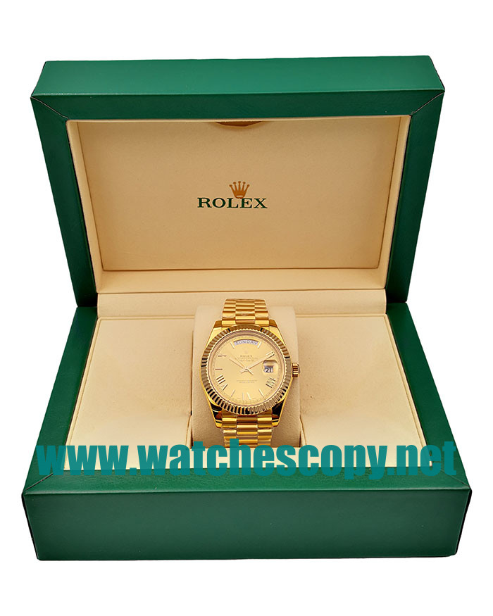 UK 40 MM Cheap Rolex Day-Date 228238 Fake Watches With Champagne Dials For Sale